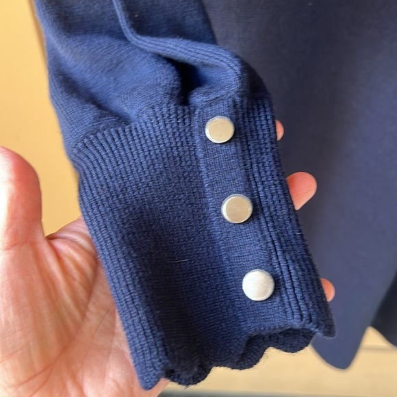 Talbots New w Tag Large Petite Navy 100% Merino Wool V Neck Midi Sweater Dress - Picture 6 of 11